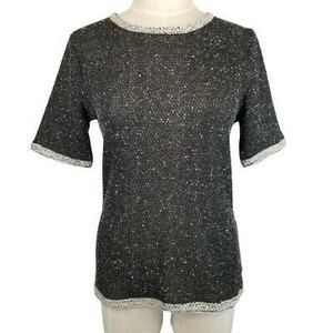 CAbi Women' Coco Shell Boucle Gray Tweed Sweater Short Sleeve Crew Neck Size Med